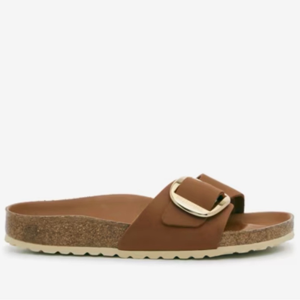 Birkenstock Madrid Slide Sandal in Brown with Gold BuckleBRAND NEW IN STORES NOW - Picture 6 of 7